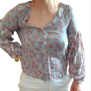 Lucky Brand Puffy Sleeve Blouse Size S